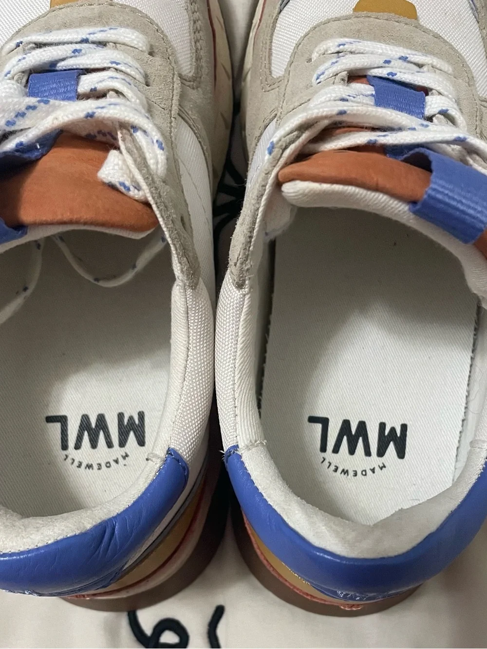 Madewell White and Blue Retro-Style Sneakers with Tan Suede - Picture 6 of 6